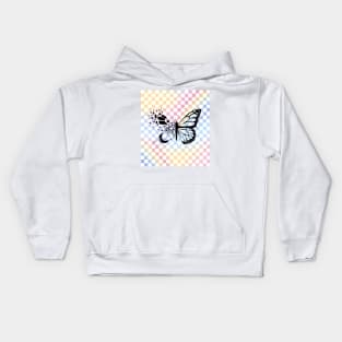 Butterfly drawing on Pastel Checkerboard Kids Hoodie